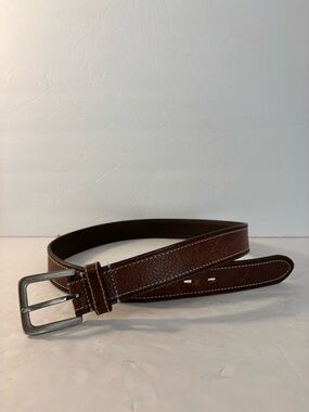 Men’s Brown Leather Belt With Silver Buckle Size 34